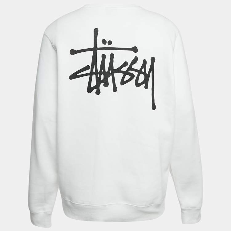 Pre Owned Stussy White Cotton Knit Crewneck Sweatshirt M