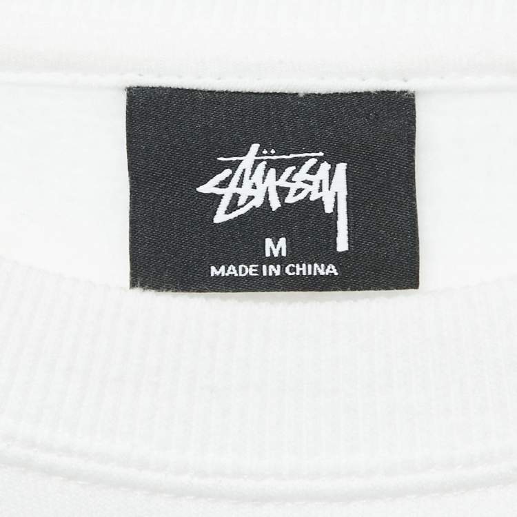 Pre Owned Stussy White Cotton Knit Crewneck Sweatshirt M