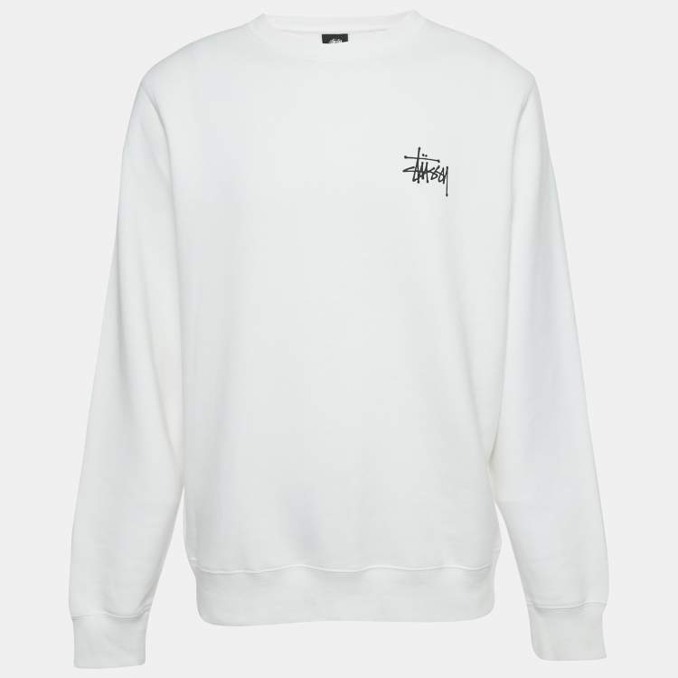 Pre Owned Stussy White Cotton Knit Crewneck Sweatshirt M