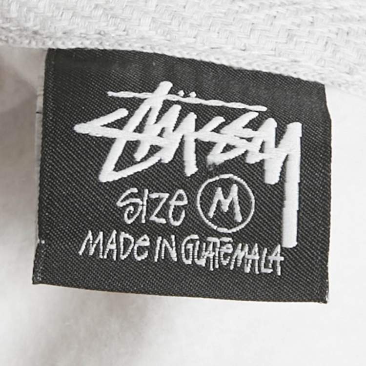 Pre Owned Stussy Grey Printed Cotton Zip-Up Hooded Jacket M