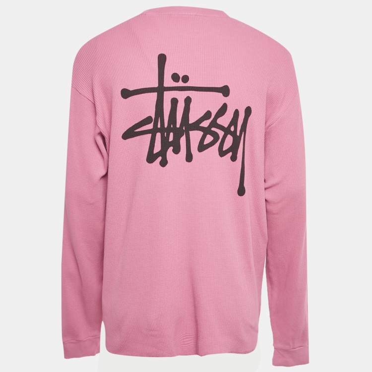 Pre Owned Stussy Pink Cotton Knit Crewneck Sweatshirt L