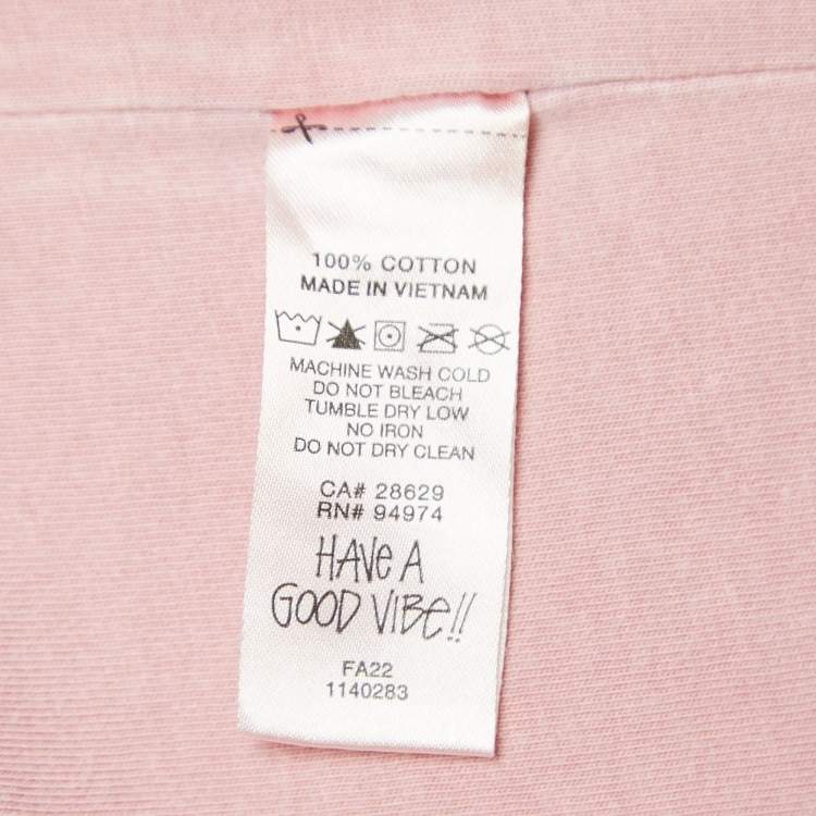 Pre Owned Stussy Pink Logo Print Cotton Crew Neck T-Shirt M