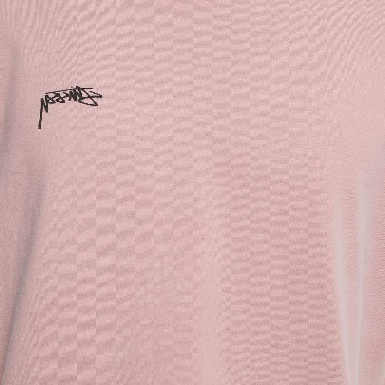 Pre Owned Stussy Pink Logo Print Cotton Crew Neck T-Shirt M