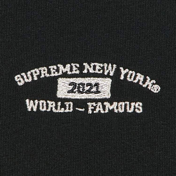 Pre Owned Supreme Black World Famous Embroidery Cotton Crew Neck T-Shirt M
