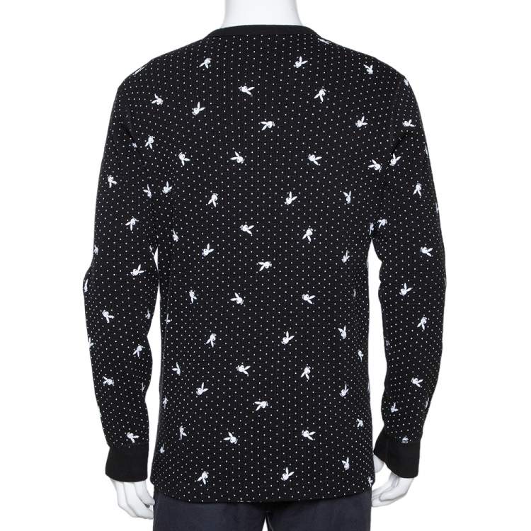 Pre Owned Supreme Black Waffle Knit Playboy Print Crew Neck Thermal L 