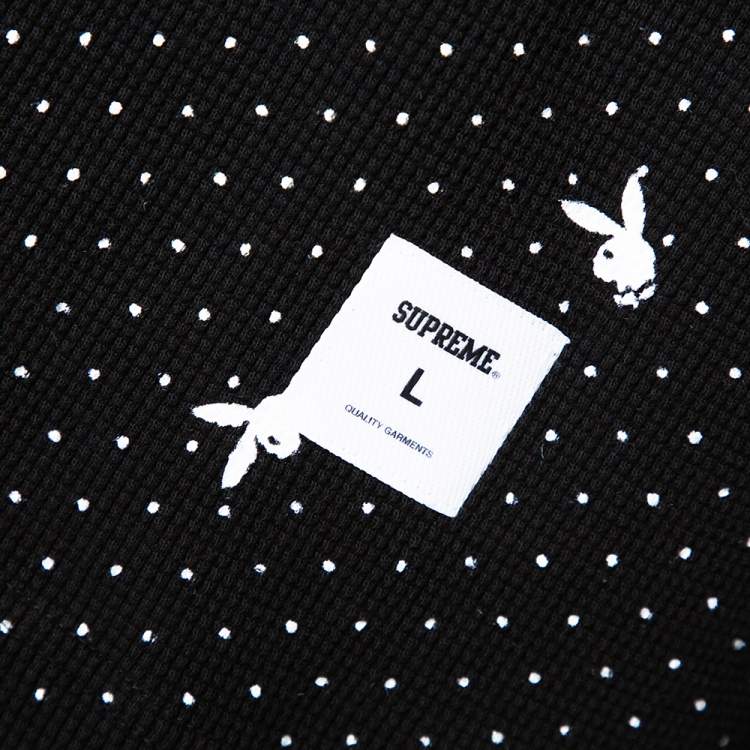 Pre Owned Supreme Black Waffle Knit Playboy Print Crew Neck Thermal L 