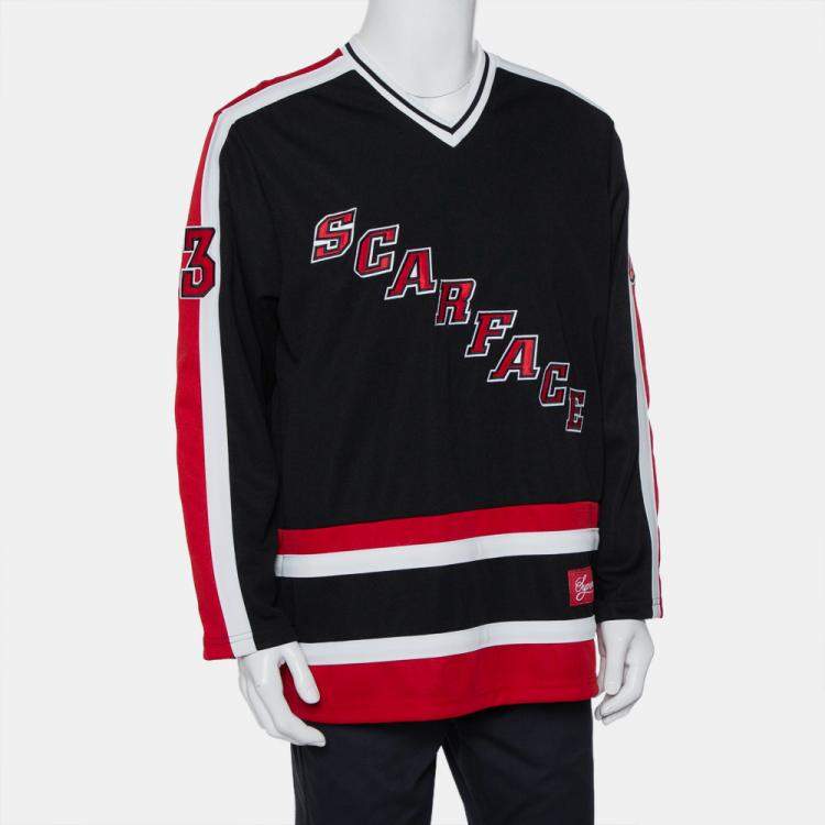 Supreme Black Scarface Embroidered Synthetic Paneled Hockey Jersey L