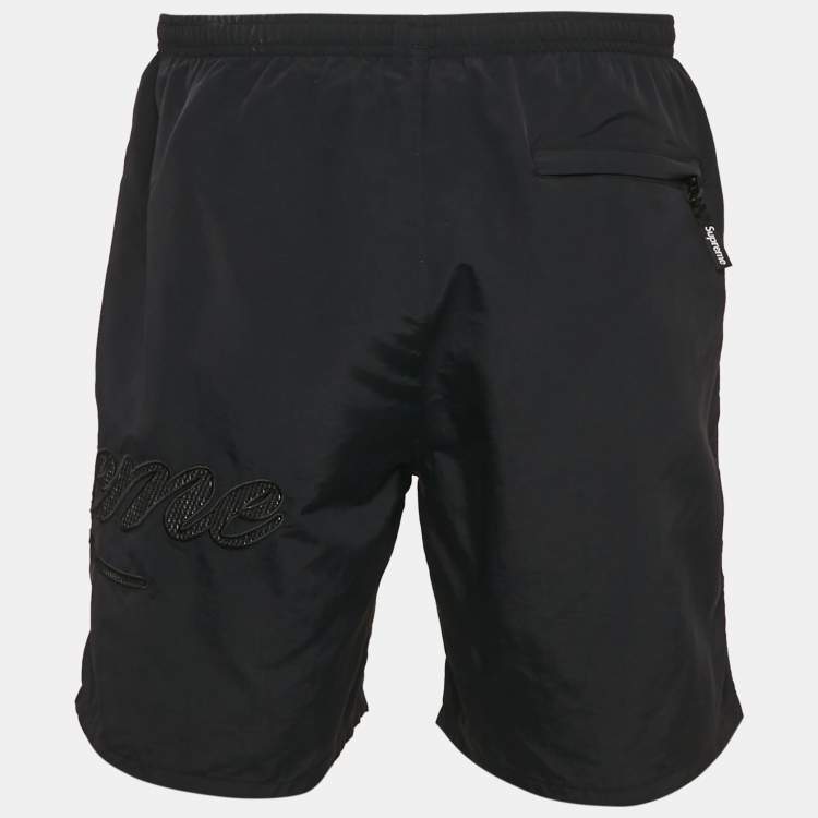 Pre Owned Supreme Black Logo Mesh Script Nylon Water Short M