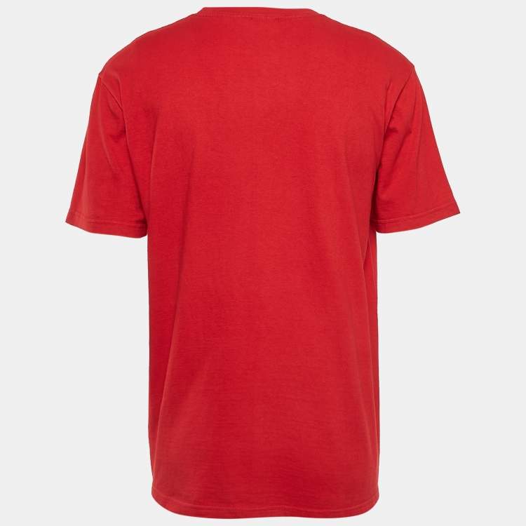 Pre Owned Supreme Red Printed Cotton Crew Neck T-Shirt M