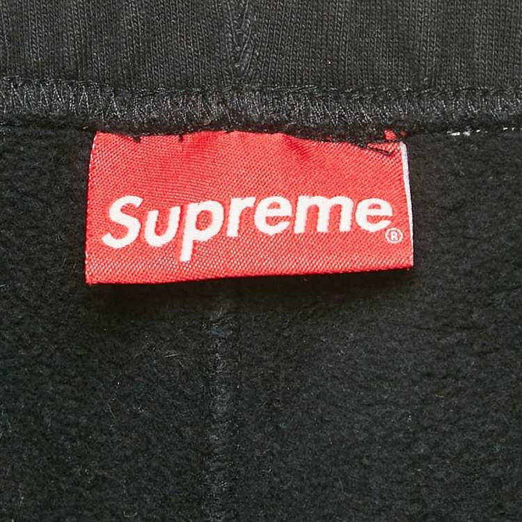Pre Owned Supreme Black Cotton Knit Logo Applique Detail Joggers S
