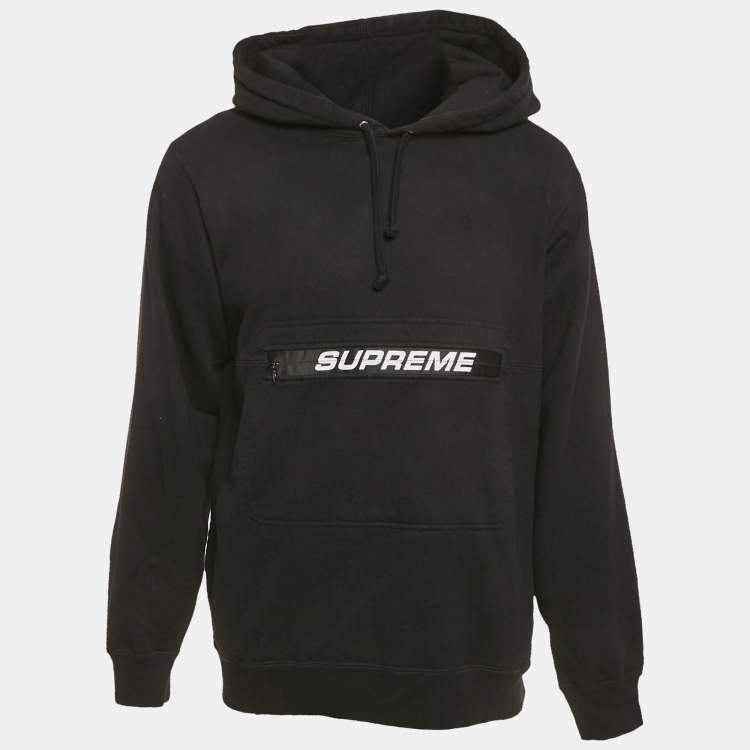 Pre Owned Supreme Black Cotton Logo Detail Hooded Sweatshirt S