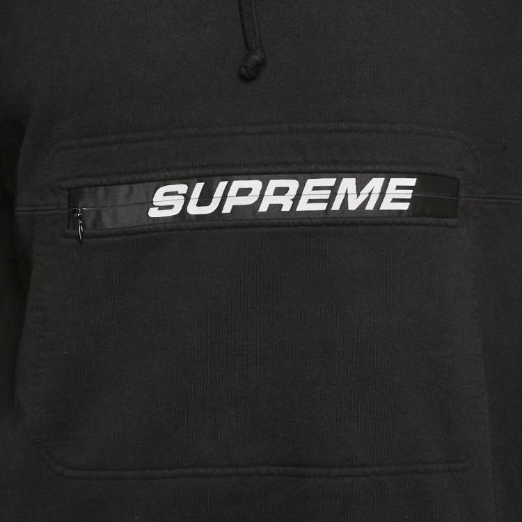 Pre Owned Supreme Black Cotton Logo Detail Hooded Sweatshirt S