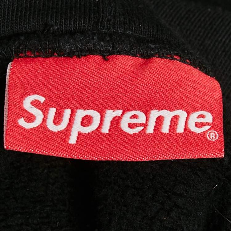 Pre Owned Supreme Black Cotton Logo Detail Hooded Sweatshirt S