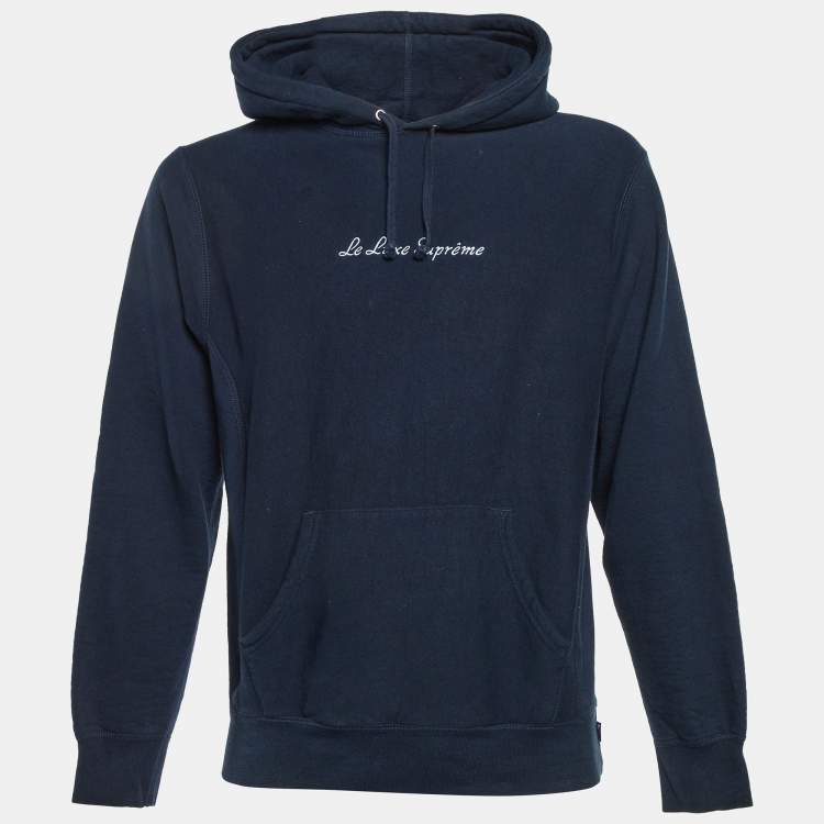 Pre Owned Supreme Dark Blue Le Luxe Supreme Cotton Hoodie M 