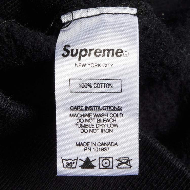 Pre Owned Supreme Black Logo Embroidered Cotton Hoodie M