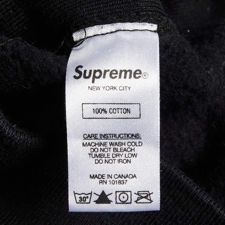 Pre Owned Supreme Black Logo Embroidered Cotton Hoodie M