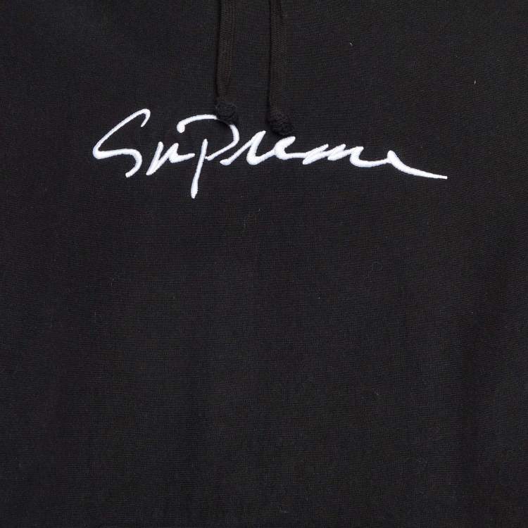 Pre Owned Supreme Black Logo Embroidered Cotton Hoodie M