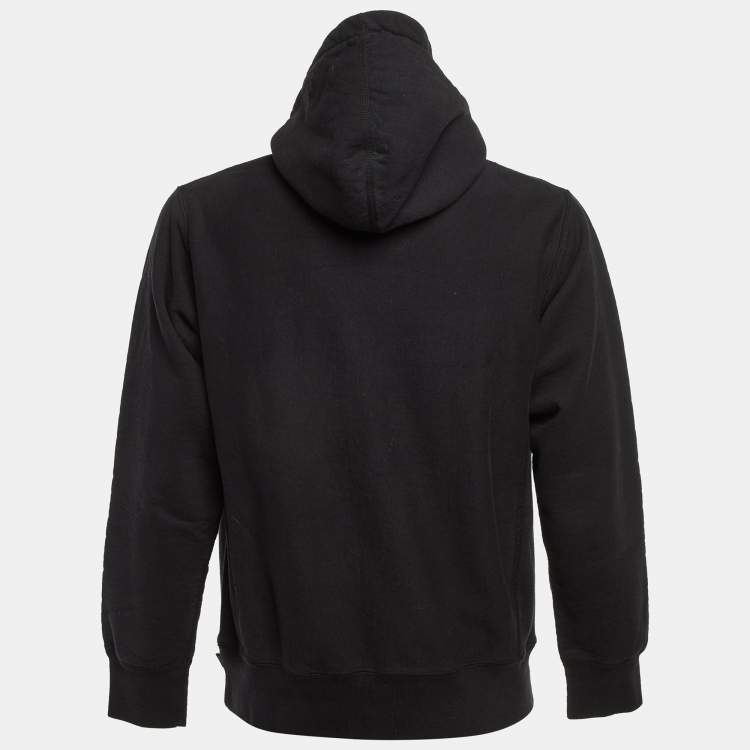Pre Owned Supreme Black Logo Embroidered Cotton Hoodie M