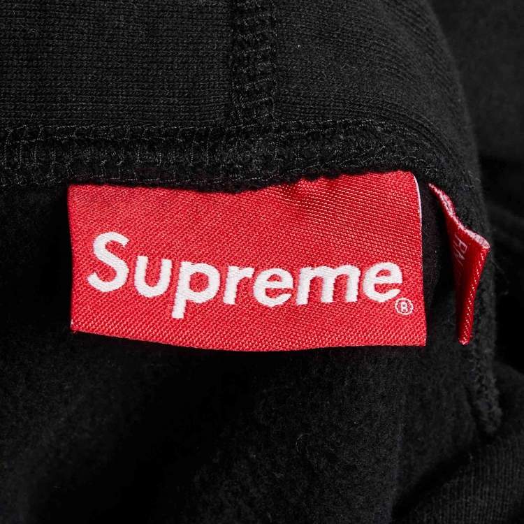 Pre Owned Supreme Black Logo Embroidered Cotton Hoodie M