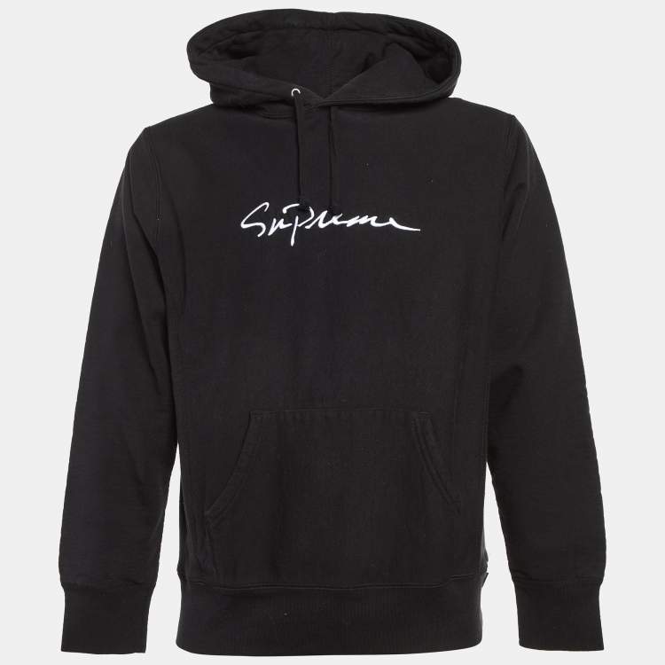 Pre Owned Supreme Black Logo Embroidered Cotton Hoodie M