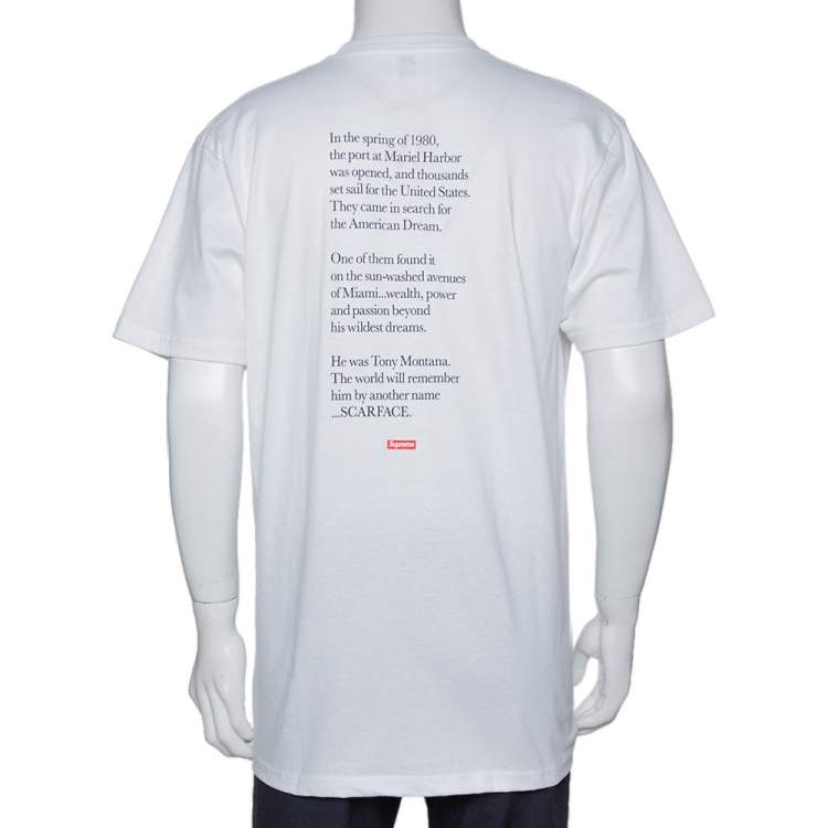 مملوكة مسبقًا Supreme White Cotton Scarface Split Crew Neck T Shirt L 