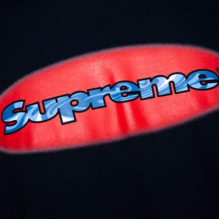 Pre Owned Supreme Navy Blue Cotton Ripple Long Sleeve T Shirt L 