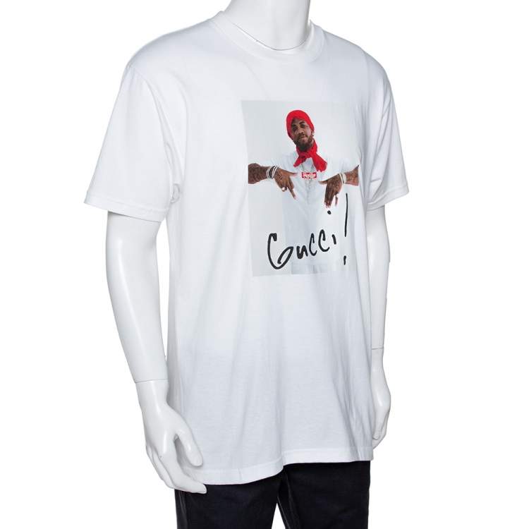 Cubeta visual Sobriqueta Supreme White Cotton Gucci Mane Print Crew Neck T Shirt L Supreme | TLC