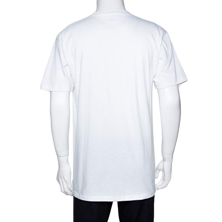 مملوكة مسبقًا Supreme White Printed Cotton Crew Neck T Shirt L 