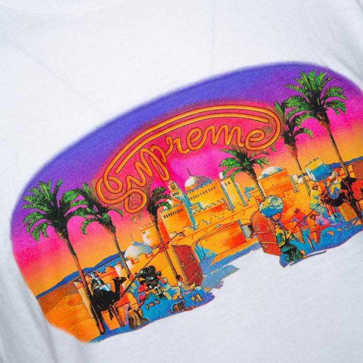 مملوكة مسبقًا Supreme White Printed Cotton Crew Neck T Shirt L 