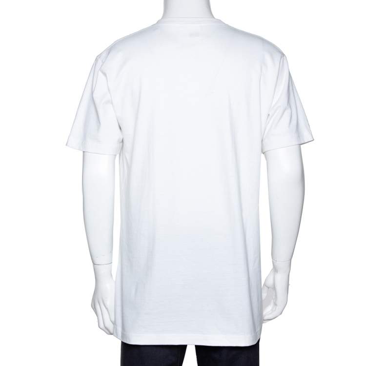 Pre Owned Supreme White Cotton Crystal Logo Print Crew Neck T Shirt L 