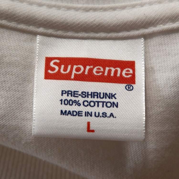 Pre Owned Supreme White Cotton Crystal Logo Print Crew Neck T Shirt L 