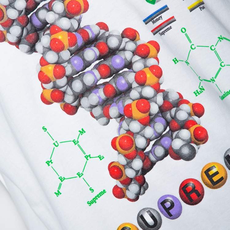 Pre Owned Supreme White DNA Print Cotton Crew Neck T-Shirt L