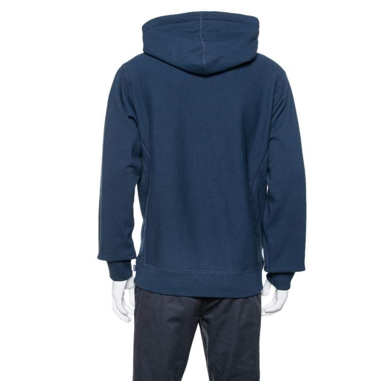 Pre Owned Supreme Midnight Blue Apple Logo Print Cotton Hoodie M