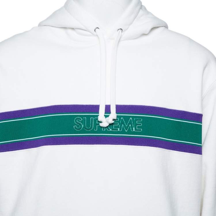 Pre Owned Supreme White Cotton Stripe Logo Detail Hoodie XL