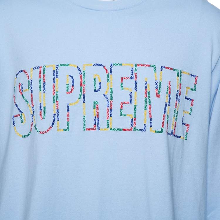 Pre Owned Supreme Light Blue Cotton Supreme City Embroidered Long Sleeve T-Shirt XL
