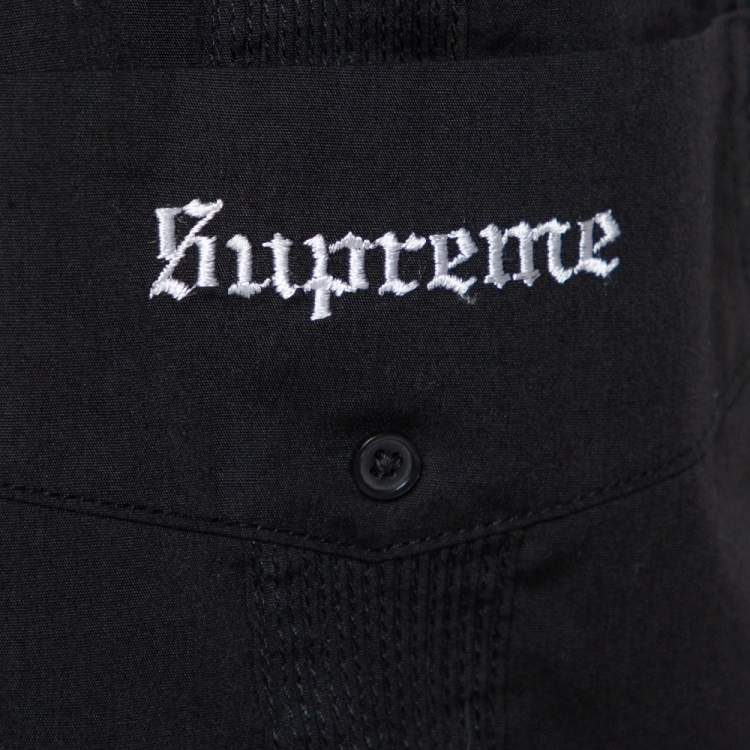 مملوكة مسبقًا Supreme Black Cotton Blend Flowers Guayabera Shirt M