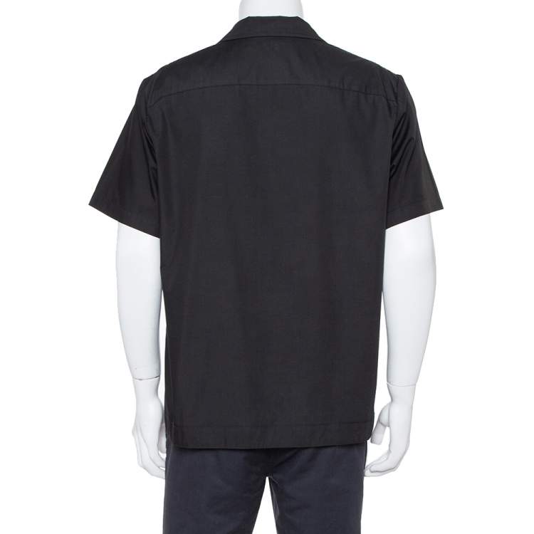 مملوكة مسبقًا Supreme Black Cotton Blend Flowers Guayabera Shirt M