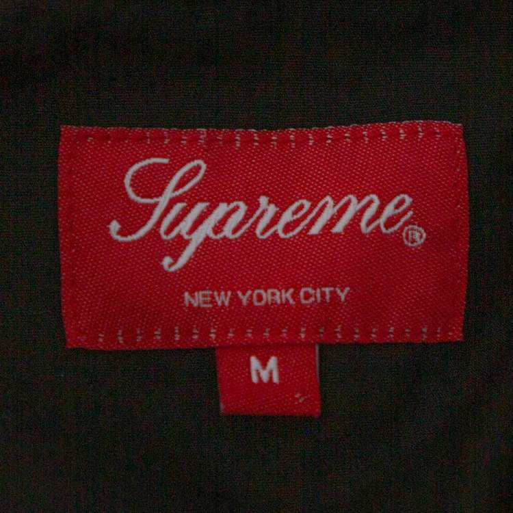 مملوكة مسبقًا Supreme Black Cotton Blend Flowers Guayabera Shirt M