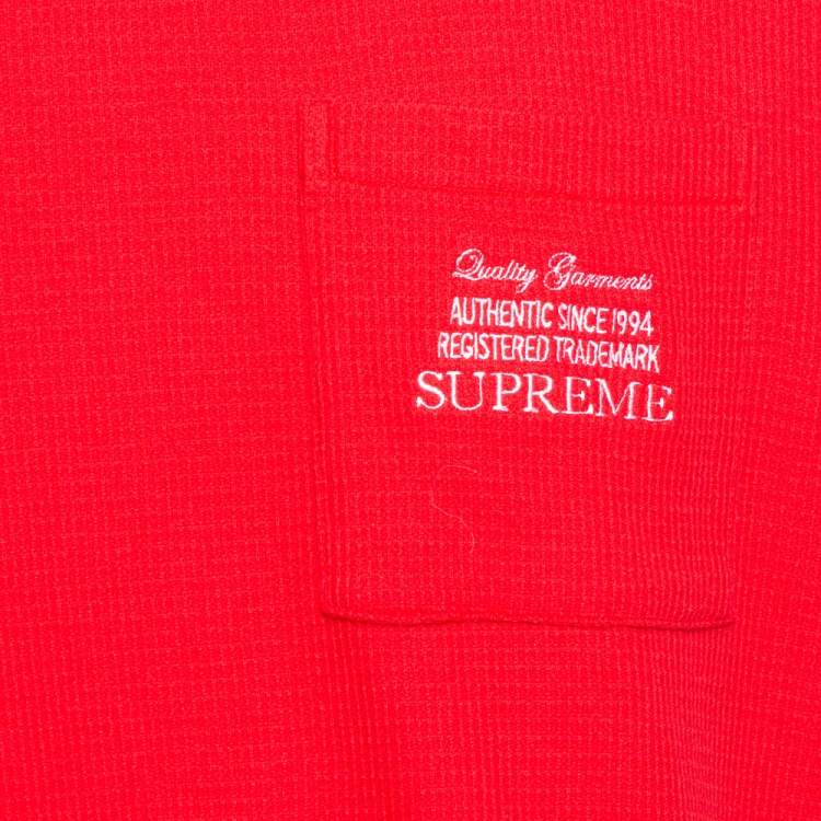 Pre Owned Supreme Red Waffle Cotton Embroidered Logo Detail  Crewneck T- Shirt L