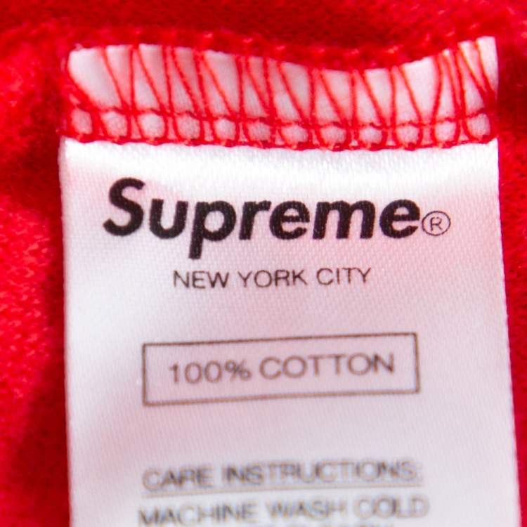 Pre Owned Supreme Red Waffle Cotton Embroidered Logo Detail  Crewneck T- Shirt L