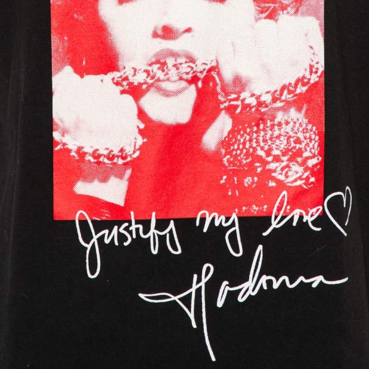 Pre Owned Supreme Black Cotton Madonna Graphic Printed Crewneck T-Shirt M