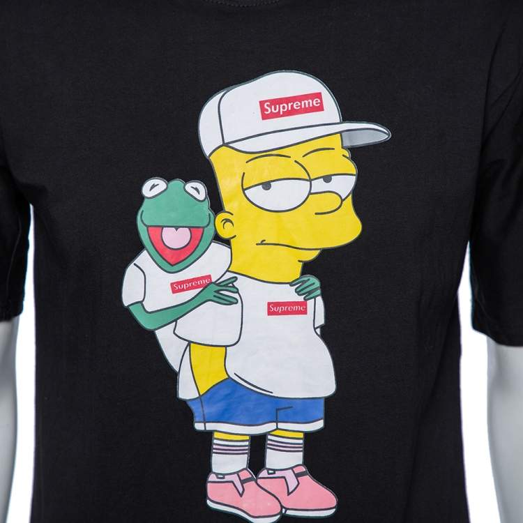 Pre Owned Supreme Black Cotton Bart Simpsons Print Round Neck T-Shirt XXL