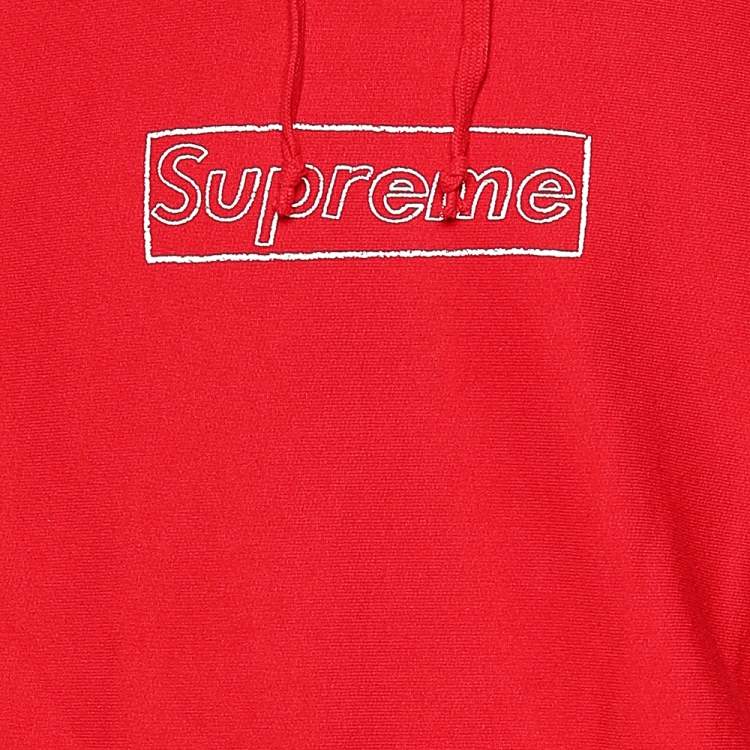 Pre Owned Supreme Red Cotton Knit Kaws Chalk Logo Hoodie Sweatshirt XL