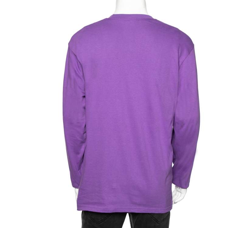 Pre Owned Supreme Purple Cotton Logo Printed Crew Neck T-Shirt L