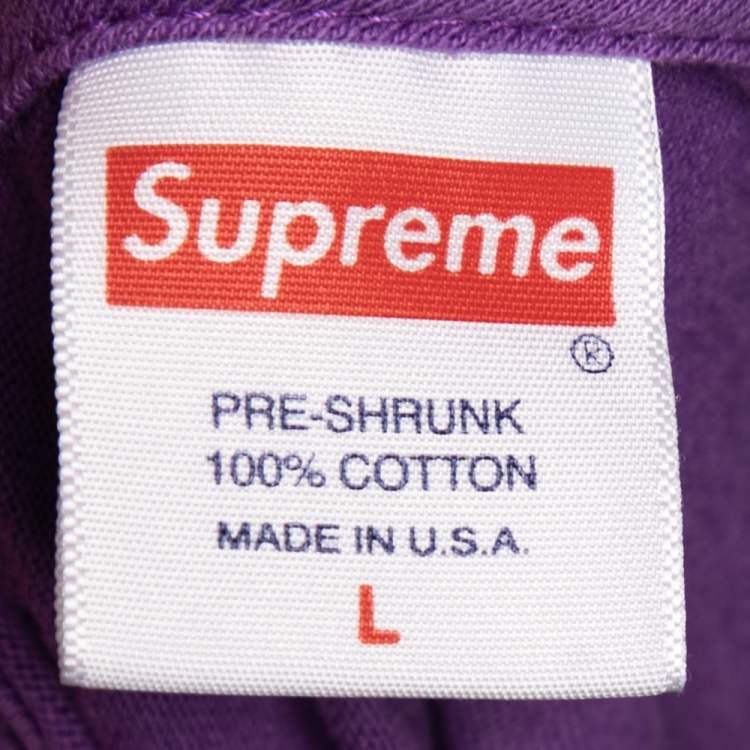 Pre Owned Supreme Purple Cotton Logo Printed Crew Neck T-Shirt L
