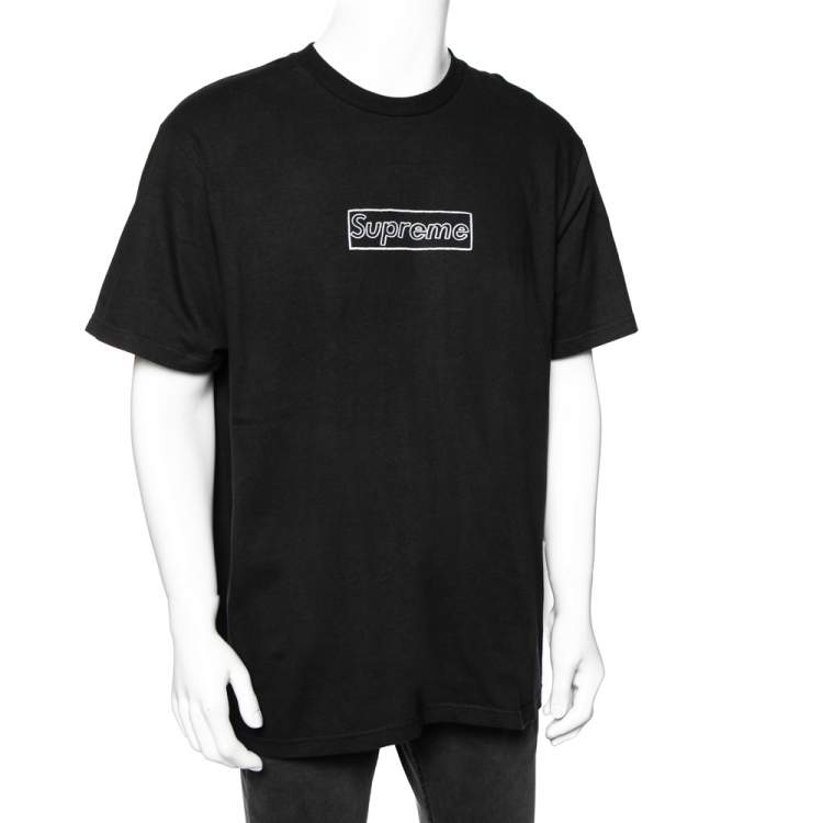 Supreme Black Cotton Logo Printed Crew Neck T-Shirt L Supreme
