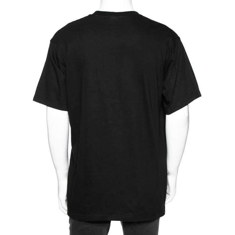 Pre Owned Supreme Black Cotton Logo Printed Crew Neck T-Shirt L