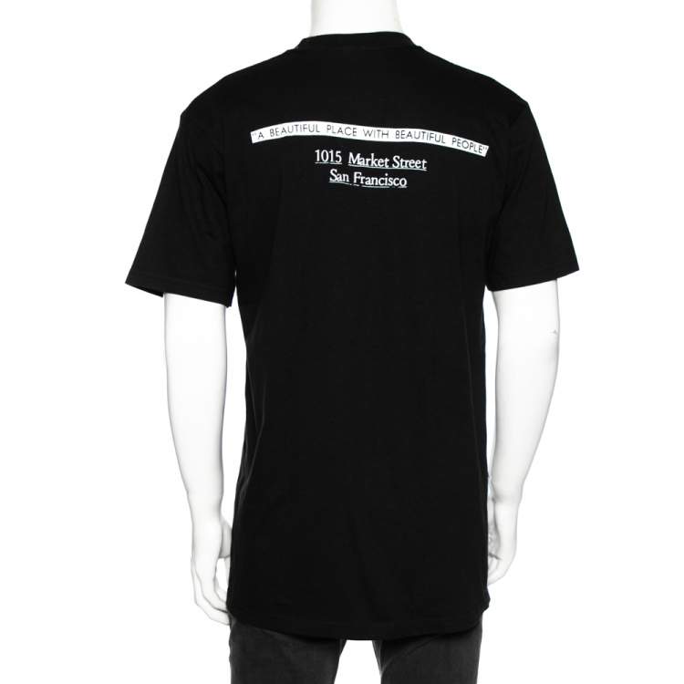 Pre Owned Supreme Black Cotton Logo Printed Crew Neck T-Shirt L
