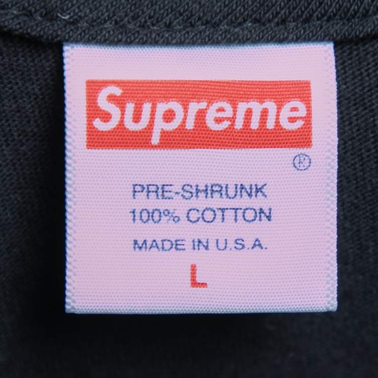 Pre Owned Supreme Black Cotton Logo Printed Crew Neck T-Shirt L