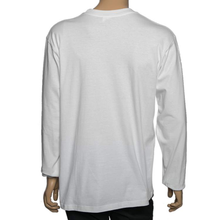 Pre Owned Supreme White Cotton Logo Printed Crew Neck Long Sleeve T-Shirts L
